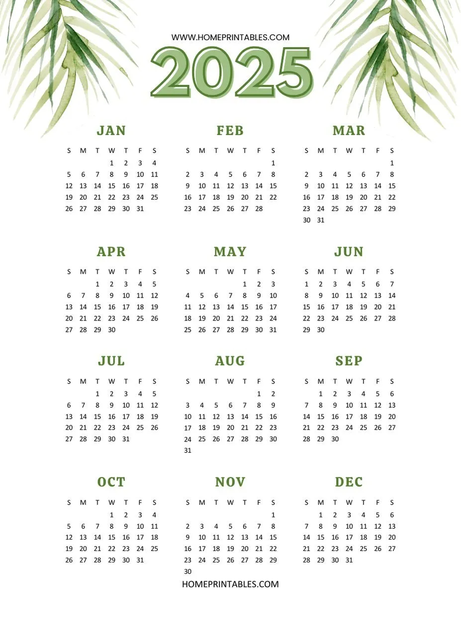 Yearly Calendar 2025 On One Page 40 Best Free Templates 