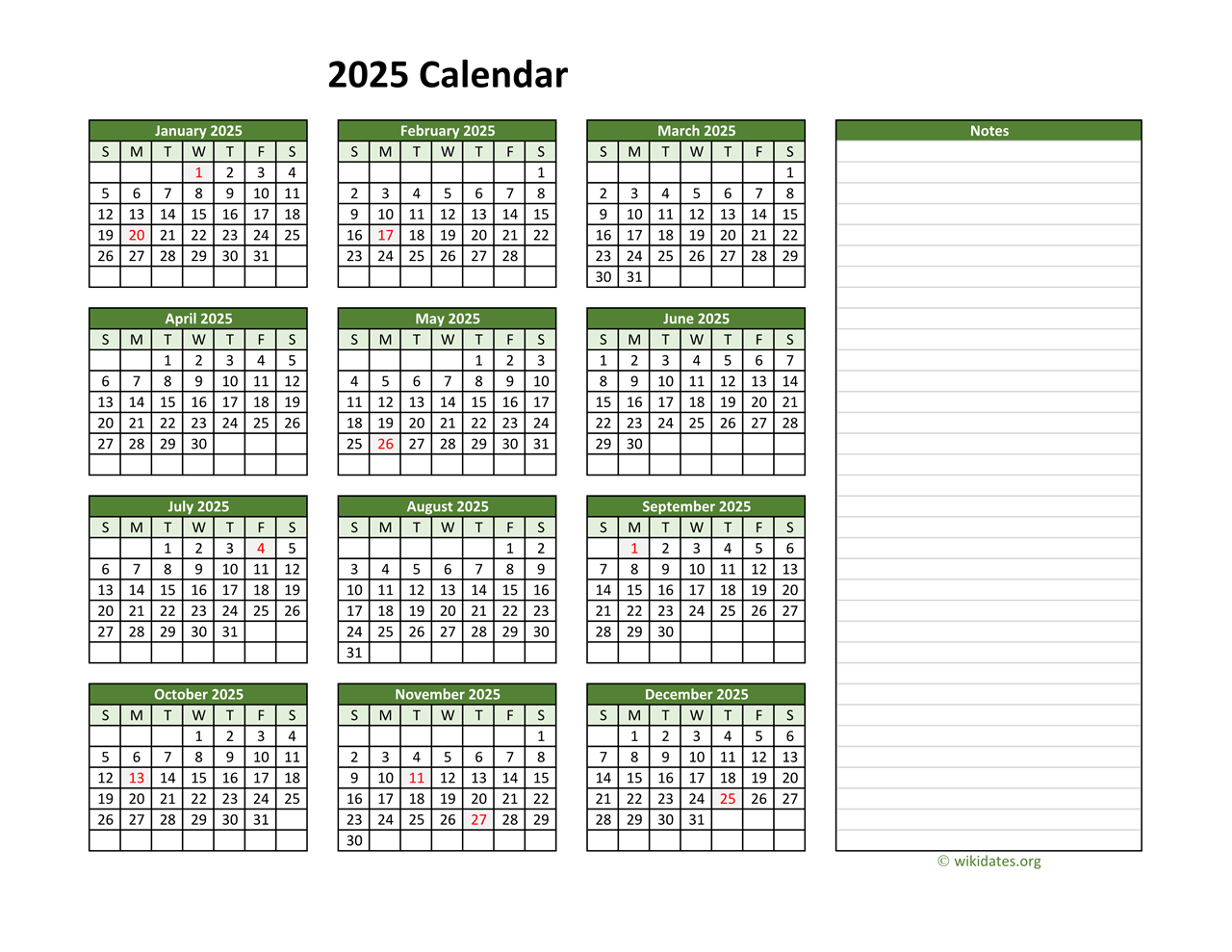 Printable 2025 Calendar By Month With Notes