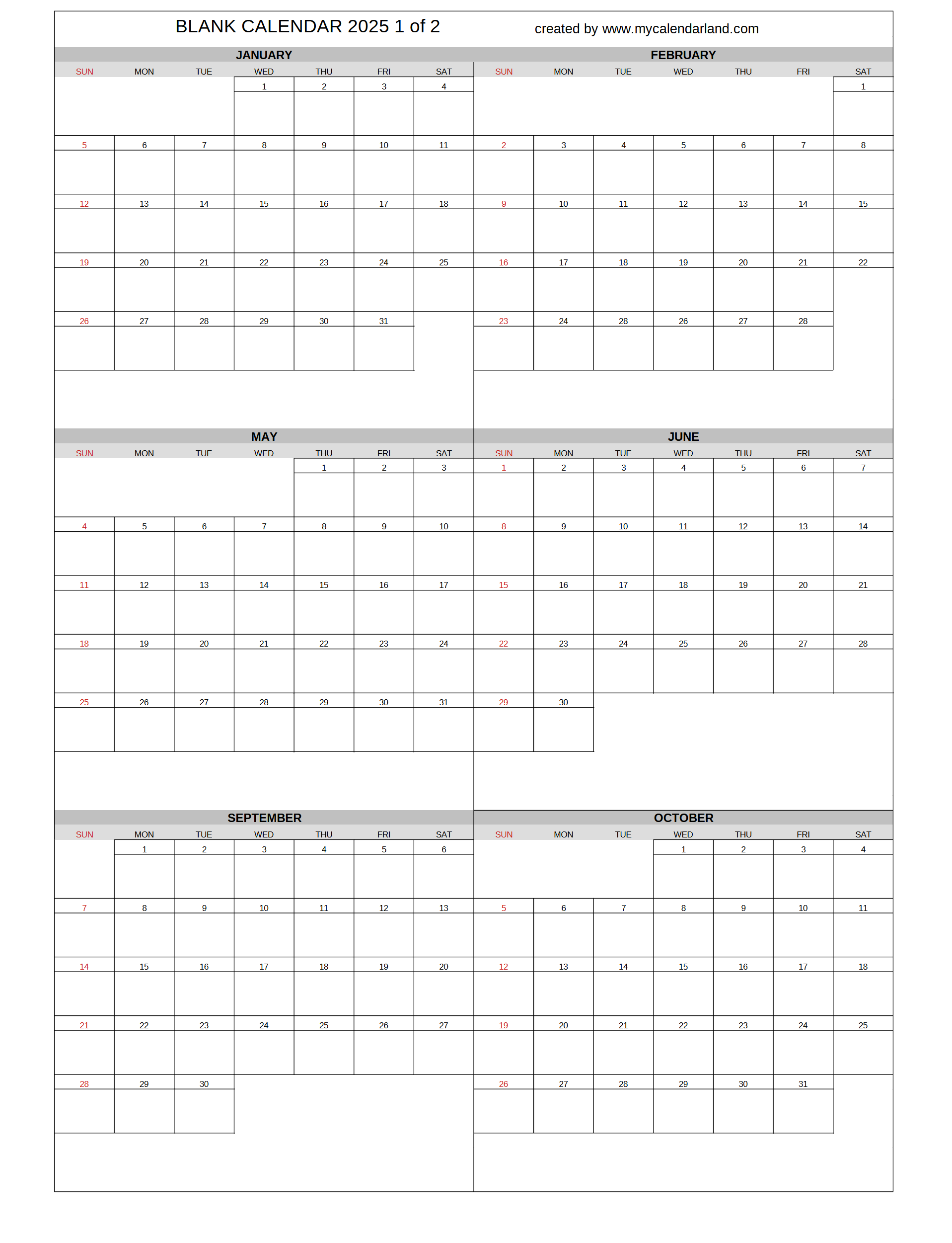 Printable Calendar 2025 Full Year One Page